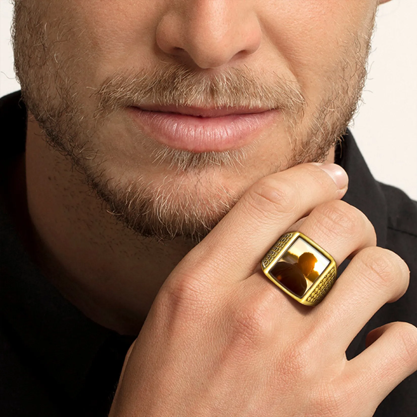 Customized Photo Ring Square Engraved Signet Ring for Men sold by FaithHeart product image thumbnail 4