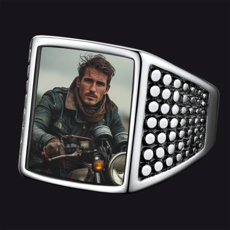 Customized Photo Ring Square Engraved Signet Ring for Men sold by FaithHeart