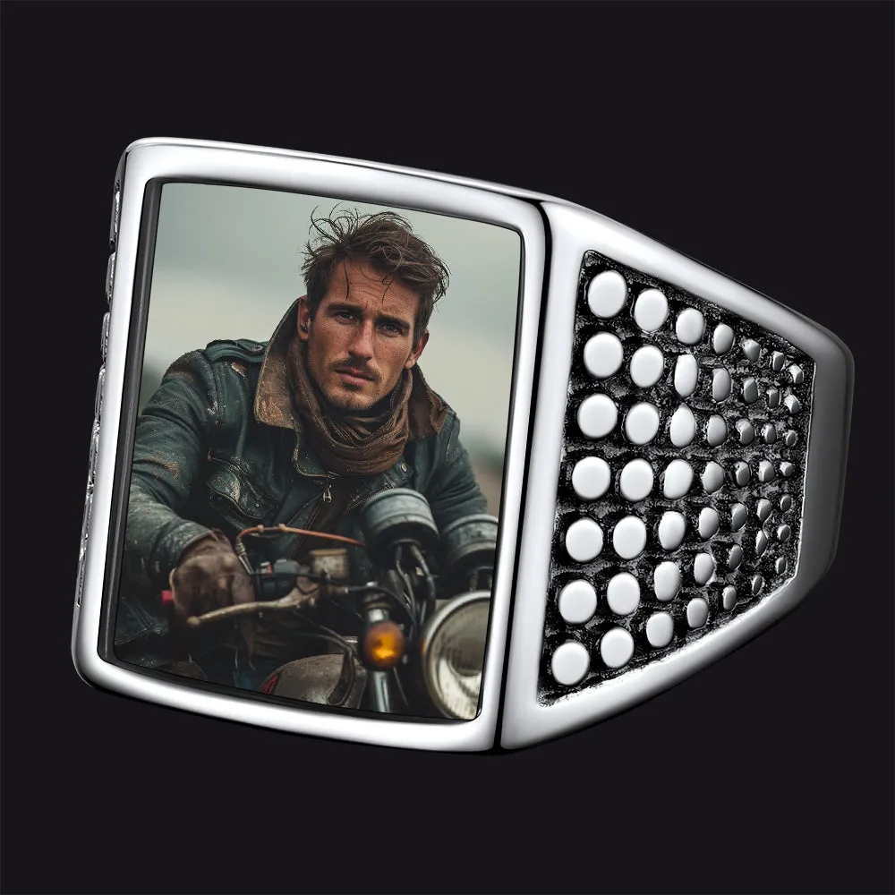 Customized Photo Ring Square Engraved Signet Ring for Men sold by FaithHeart
