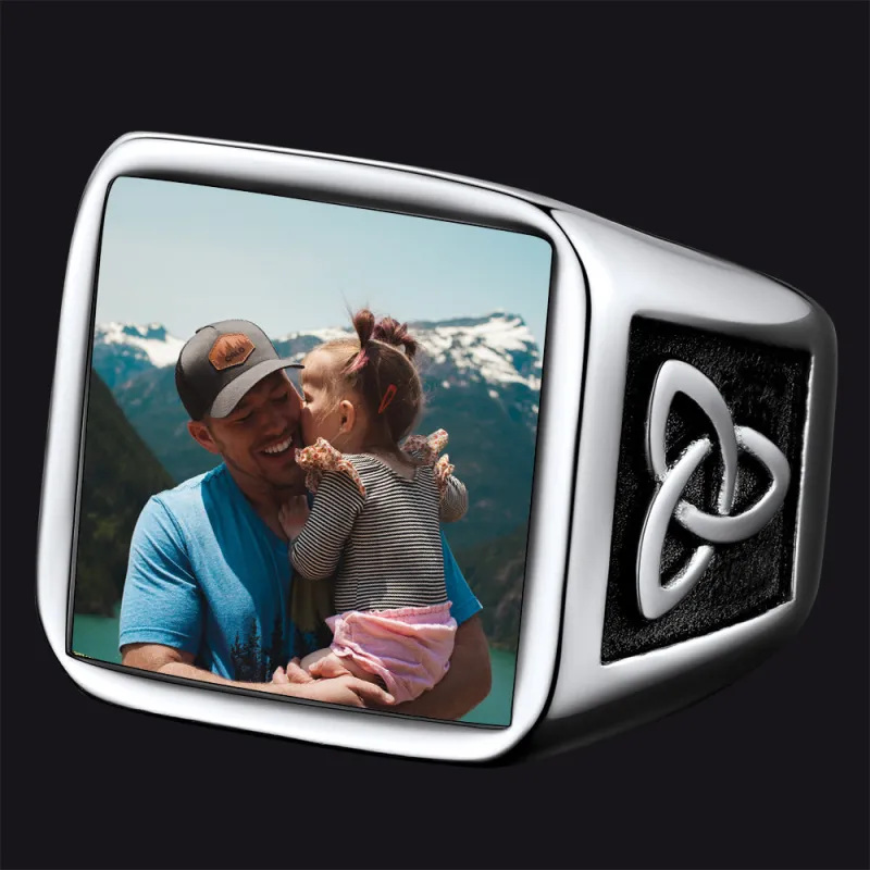 Personalized Custom Photo Ring with Trinity Knot for Men sold by FaithHeart