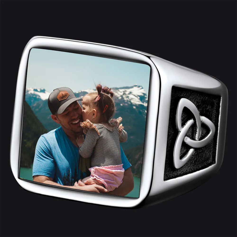 Personalized Custom Photo Ring with Trinity Knot for Men sold by FaithHeart