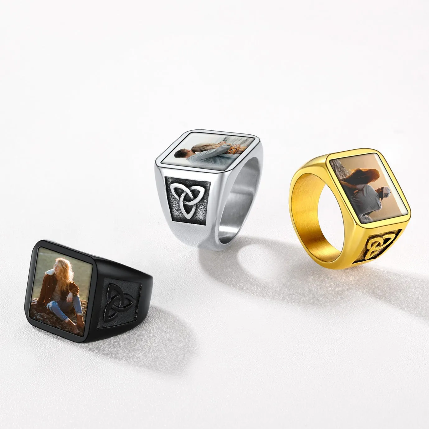 Personalized Custom Photo Ring with Trinity Knot for Men sold by FaithHeart product image thumbnail 4