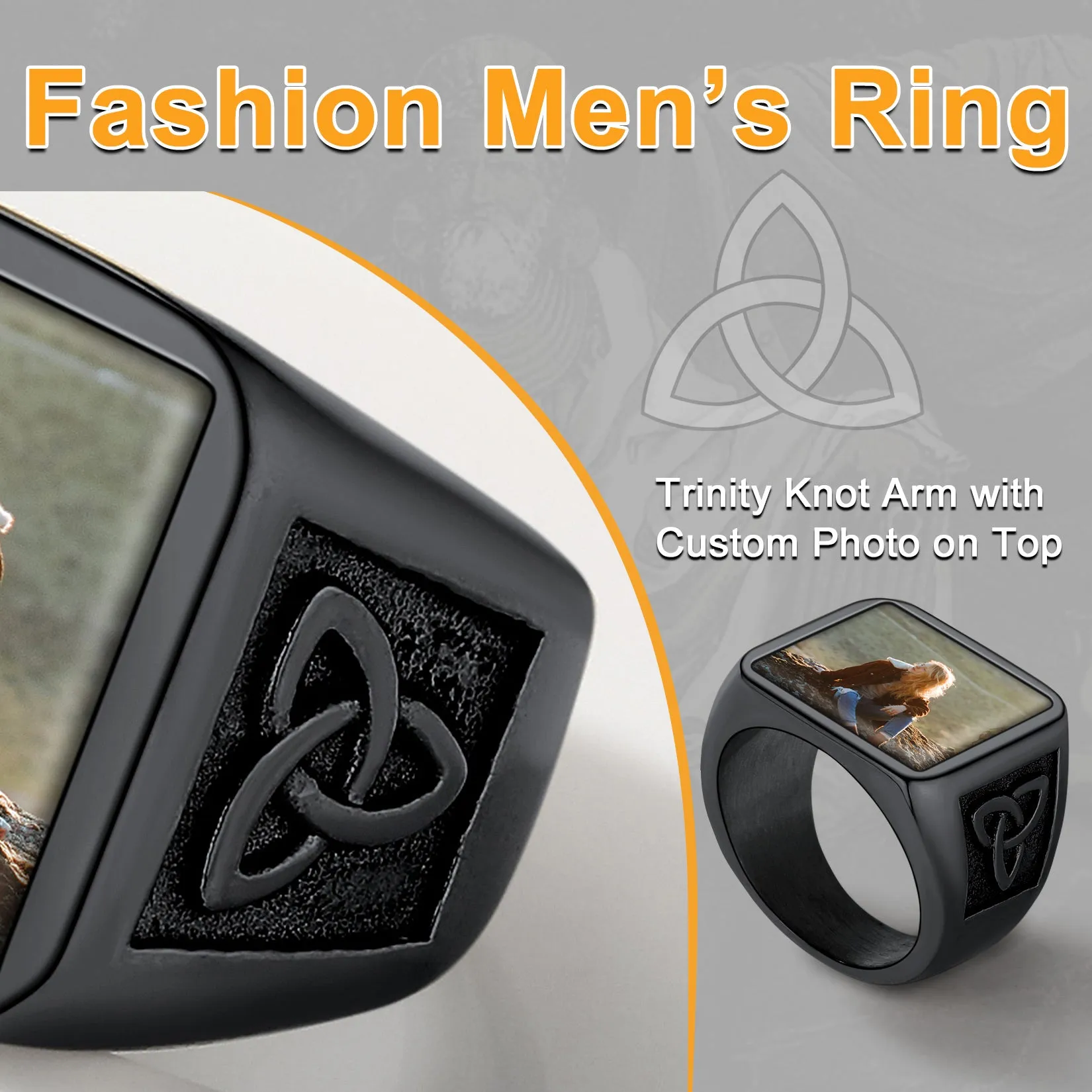 Personalized Custom Photo Ring with Trinity Knot for Men sold by FaithHeart product image thumbnail 5
