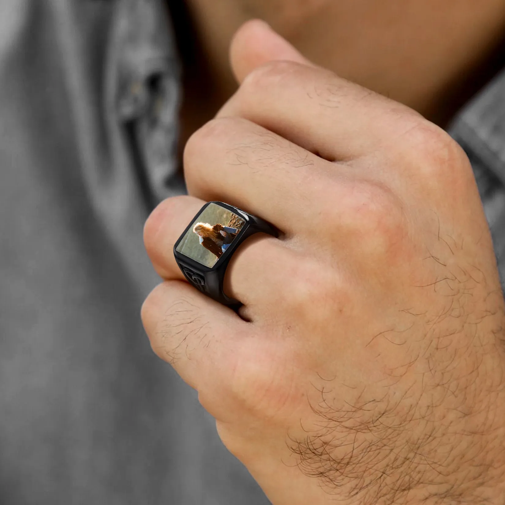 Personalized Custom Photo Ring with Trinity Knot for Men sold by FaithHeart product image thumbnail 3