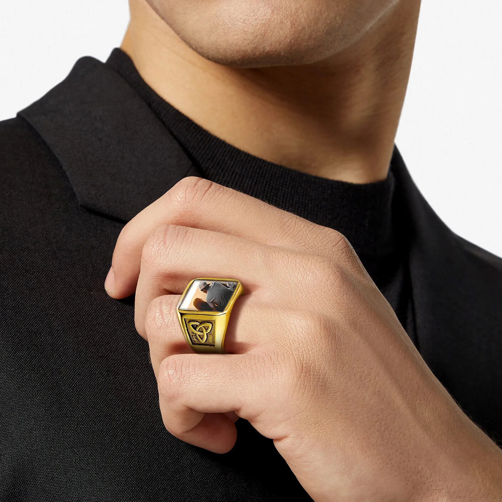 Personalized Custom Photo Ring with Trinity Knot for Men sold by FaithHeart product image thumbnail 2