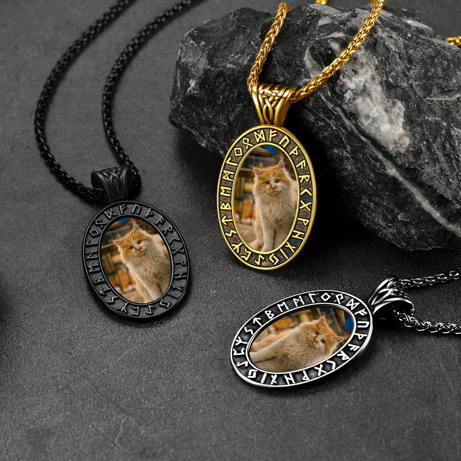 Customized Engraved Picture Necklace with Viking Runes for Men Women sold by FaithHeart product image thumbnail 2