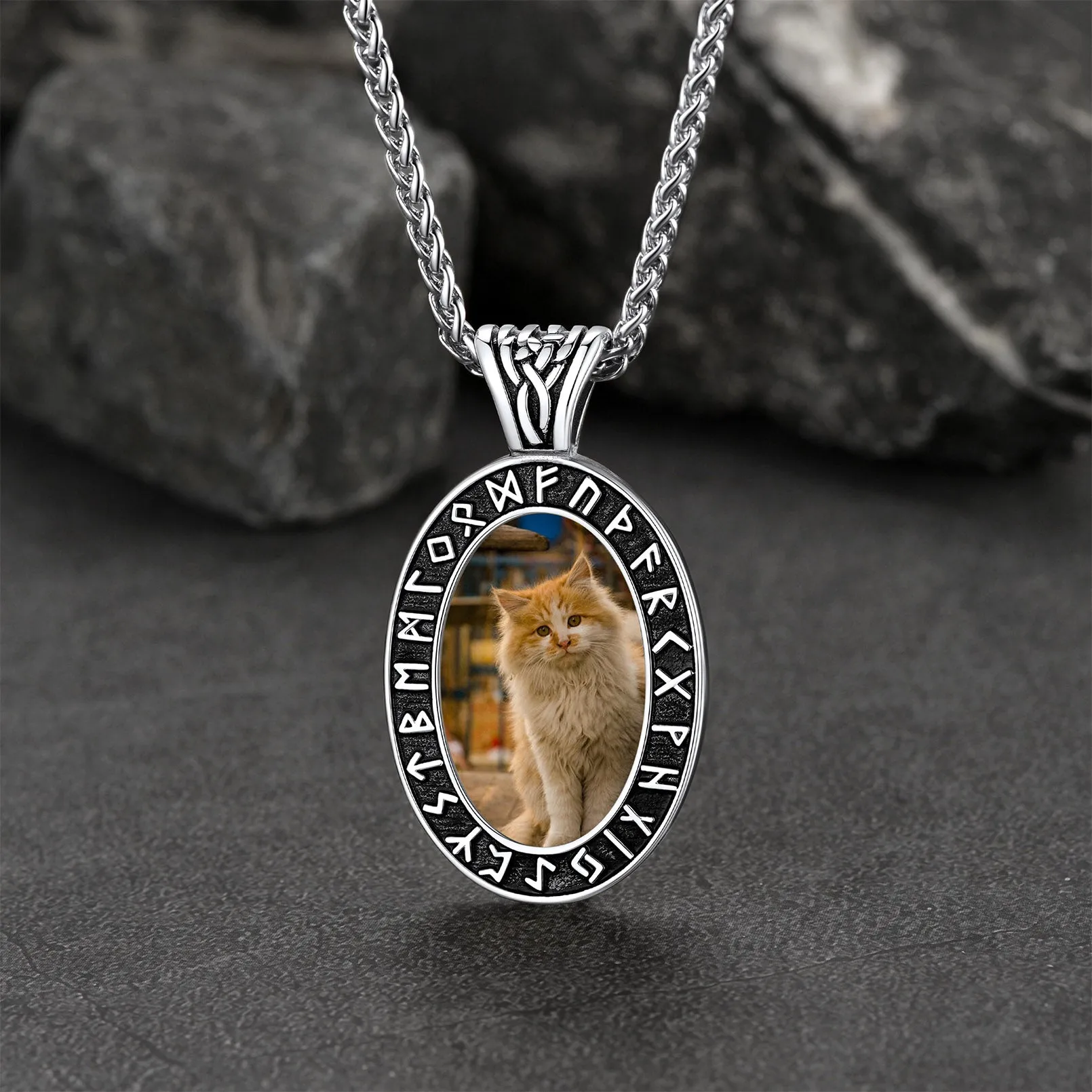 Customized Engraved Picture Necklace with Viking Runes for Men Women sold by FaithHeart product image thumbnail 4