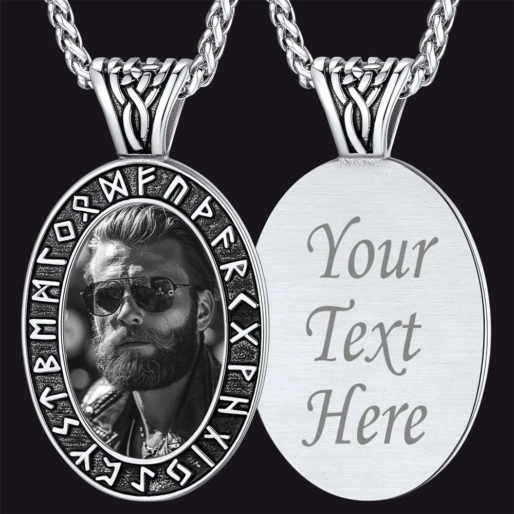 Customized Engraved Picture Necklace with Viking Runes for Men Women sold by FaithHeart