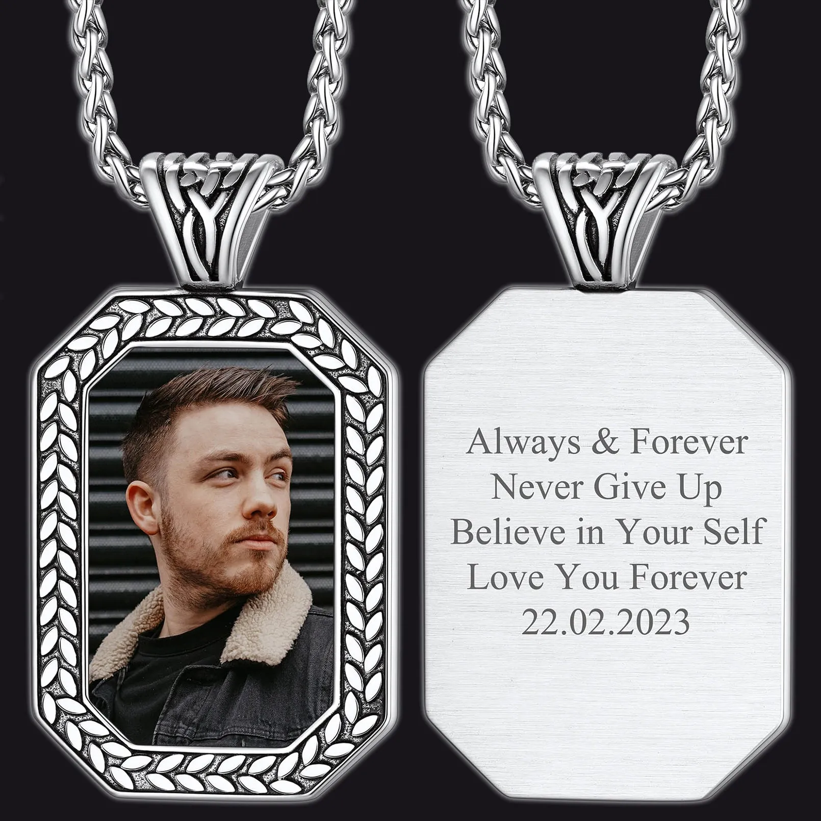 Customized Picture Dog Tag Necklace Photo Pendant for Men sold by FaithHeart