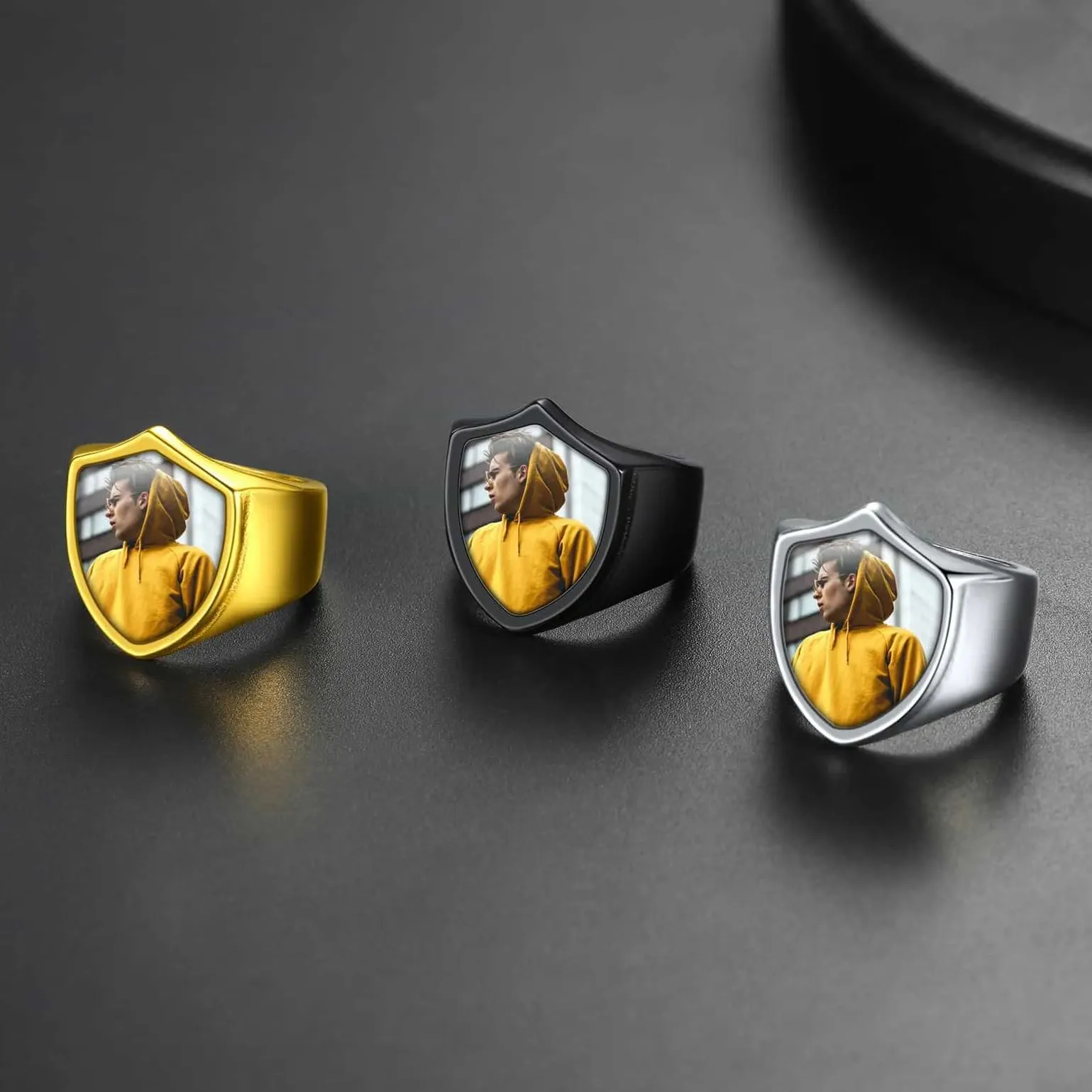 Customized Shield Signet Ring with Photo Memorial Gift for Men Women sold by FaithHeart product image thumbnail 4