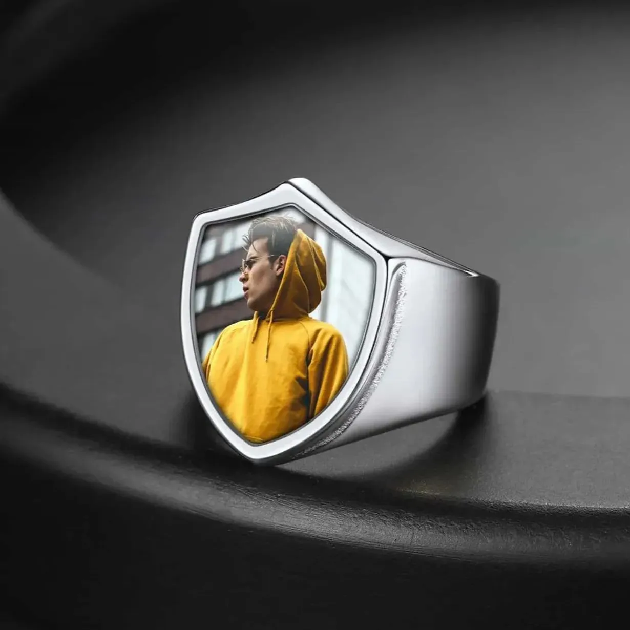 Customized Shield Signet Ring with Photo Memorial Gift for Men Women sold by FaithHeart product image thumbnail 5