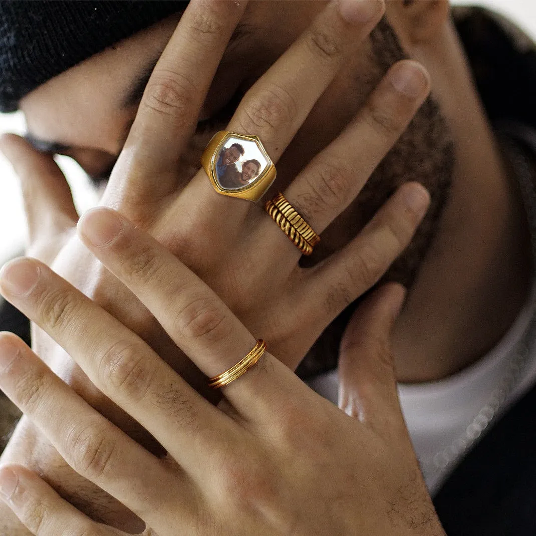 Customized Shield Signet Ring with Photo Memorial Gift for Men Women sold by FaithHeart product image thumbnail 3