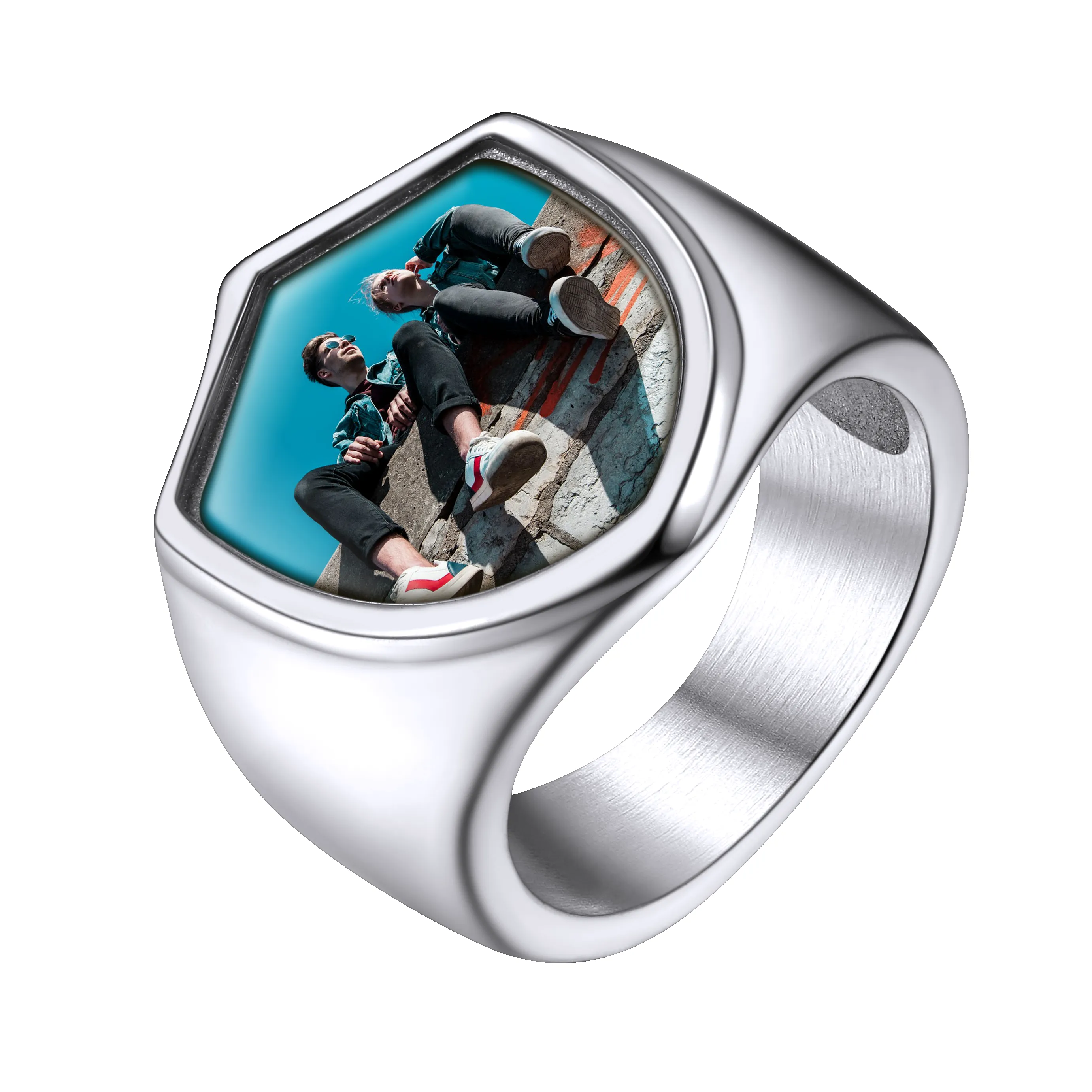 Customized Shield Signet Ring with Photo Memorial Gift for Men Women sold by FaithHeart