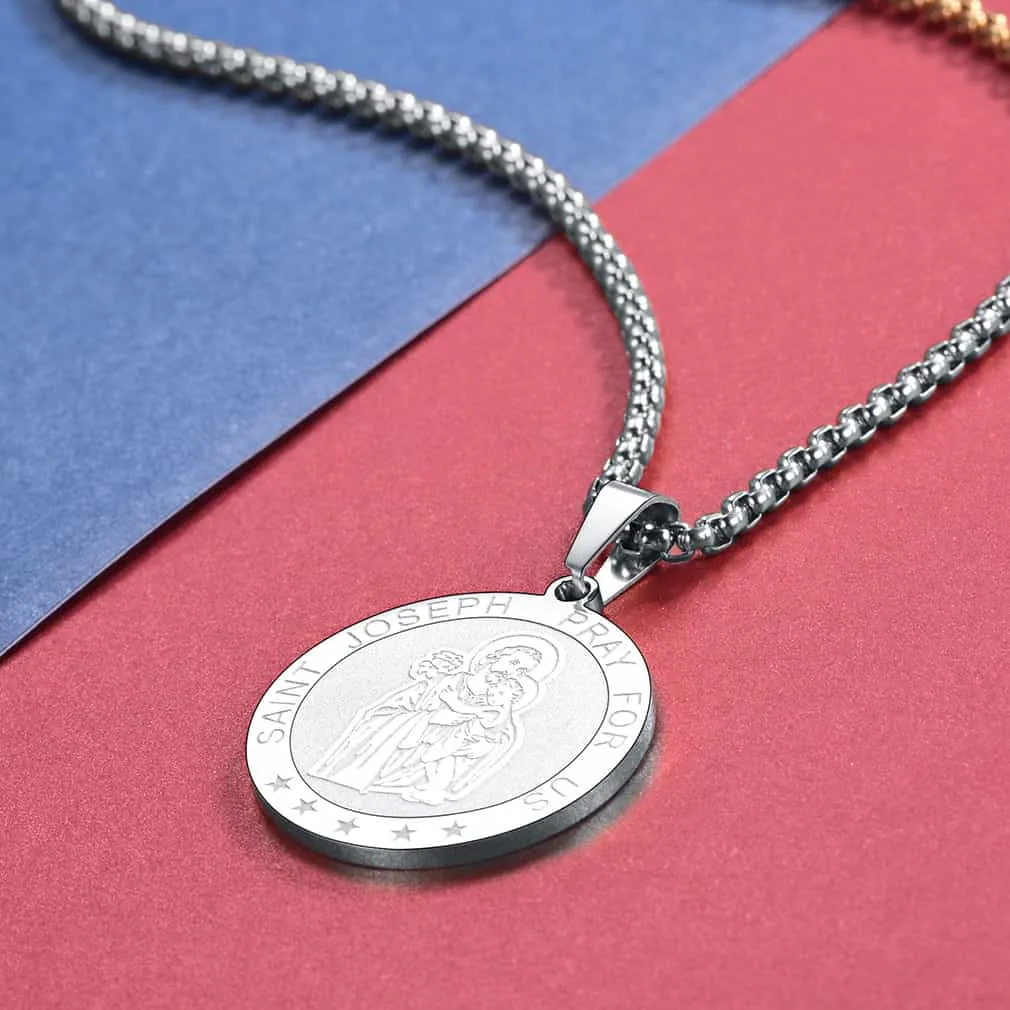 Flash Sale Engraved Catholic Saint Joseph Pendant Necklace sold by FaithHeart product image thumbnail 3