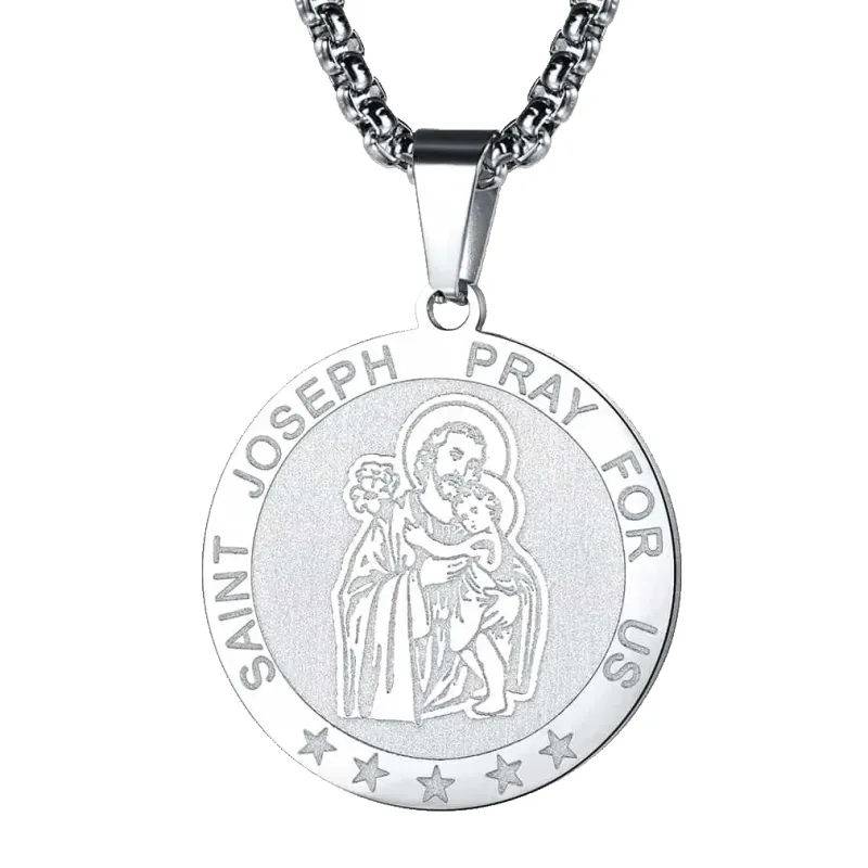 Flash Sale Engraved Catholic Saint Joseph Pendant Necklace sold by FaithHeart