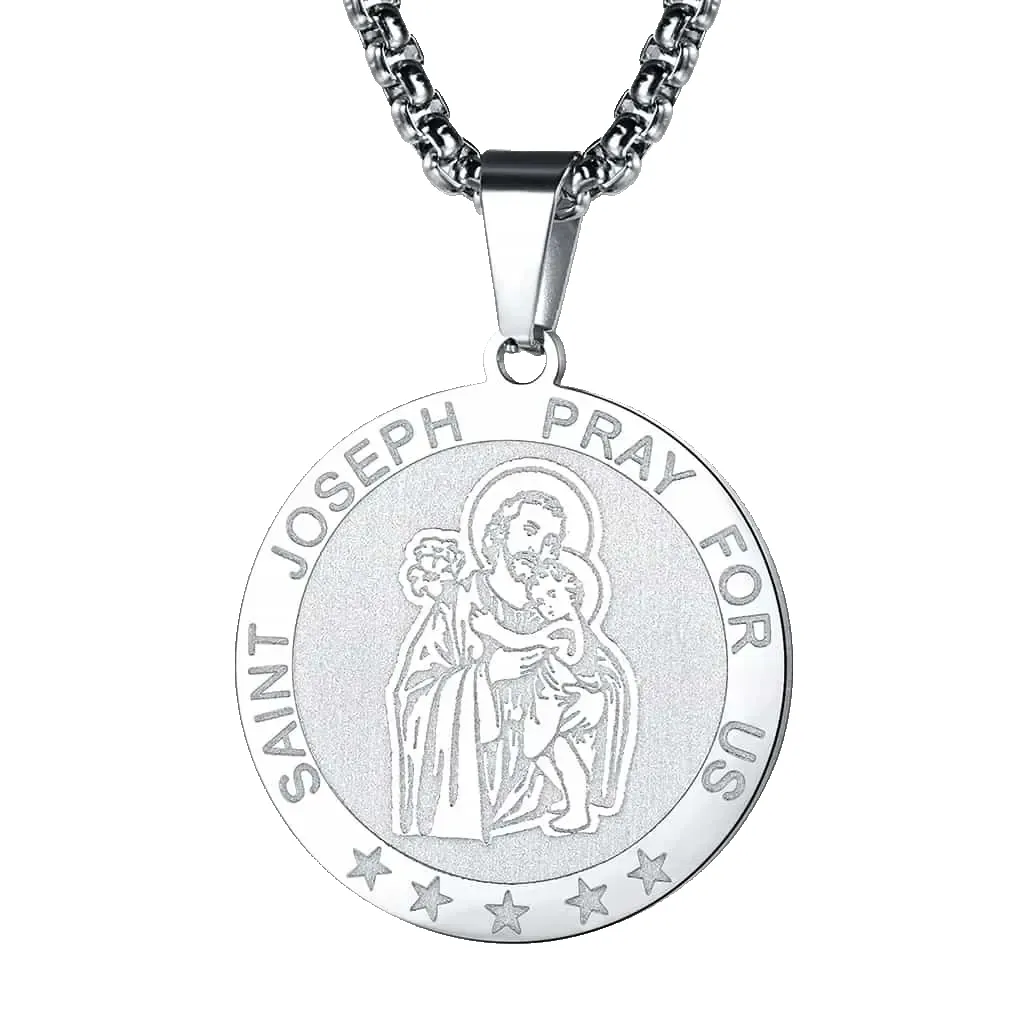 Flash Sale Engraved Catholic Saint Joseph Pendant Necklace sold by FaithHeart