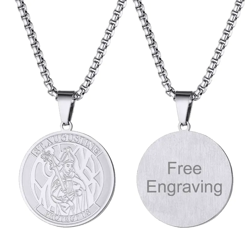 Engraved Saint Augustine Necklace Saint Medal Jewelry sold by FaithHeart
