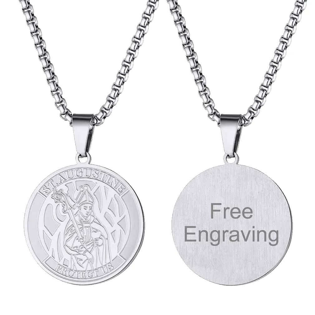 Engraved Saint Augustine Necklace Saint Medal Jewelry sold by FaithHeart