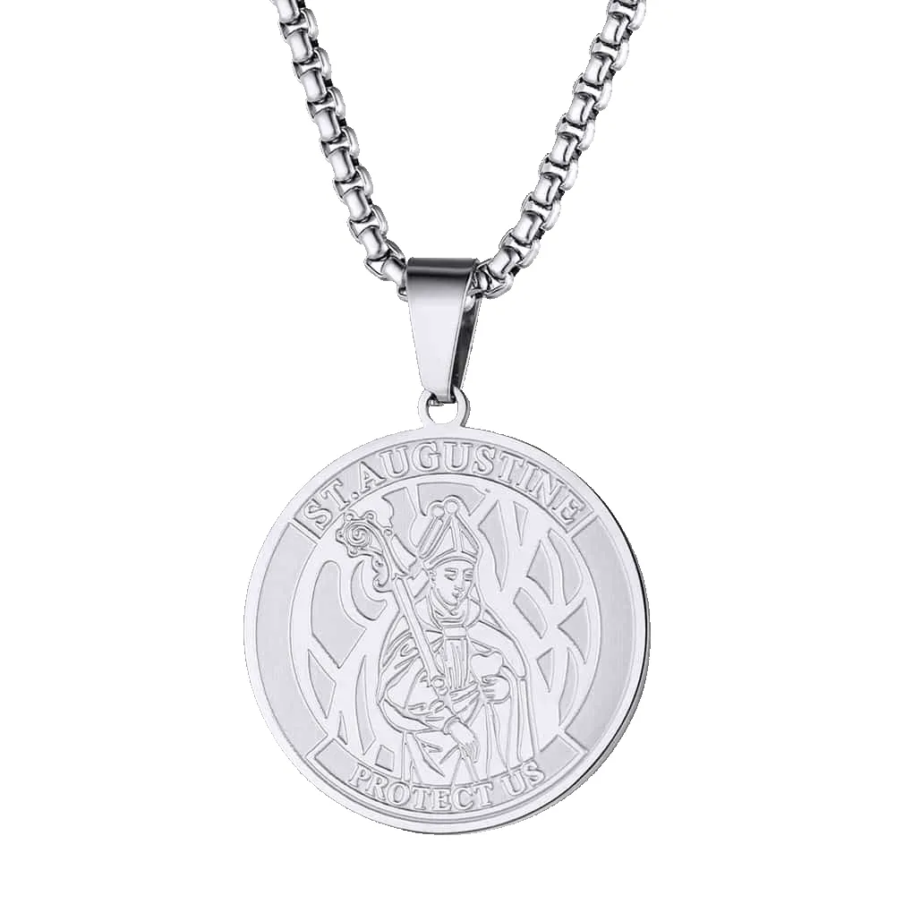 Engraved Saint Augustine Necklace Saint Medal Jewelry sold by FaithHeart product image thumbnail 5