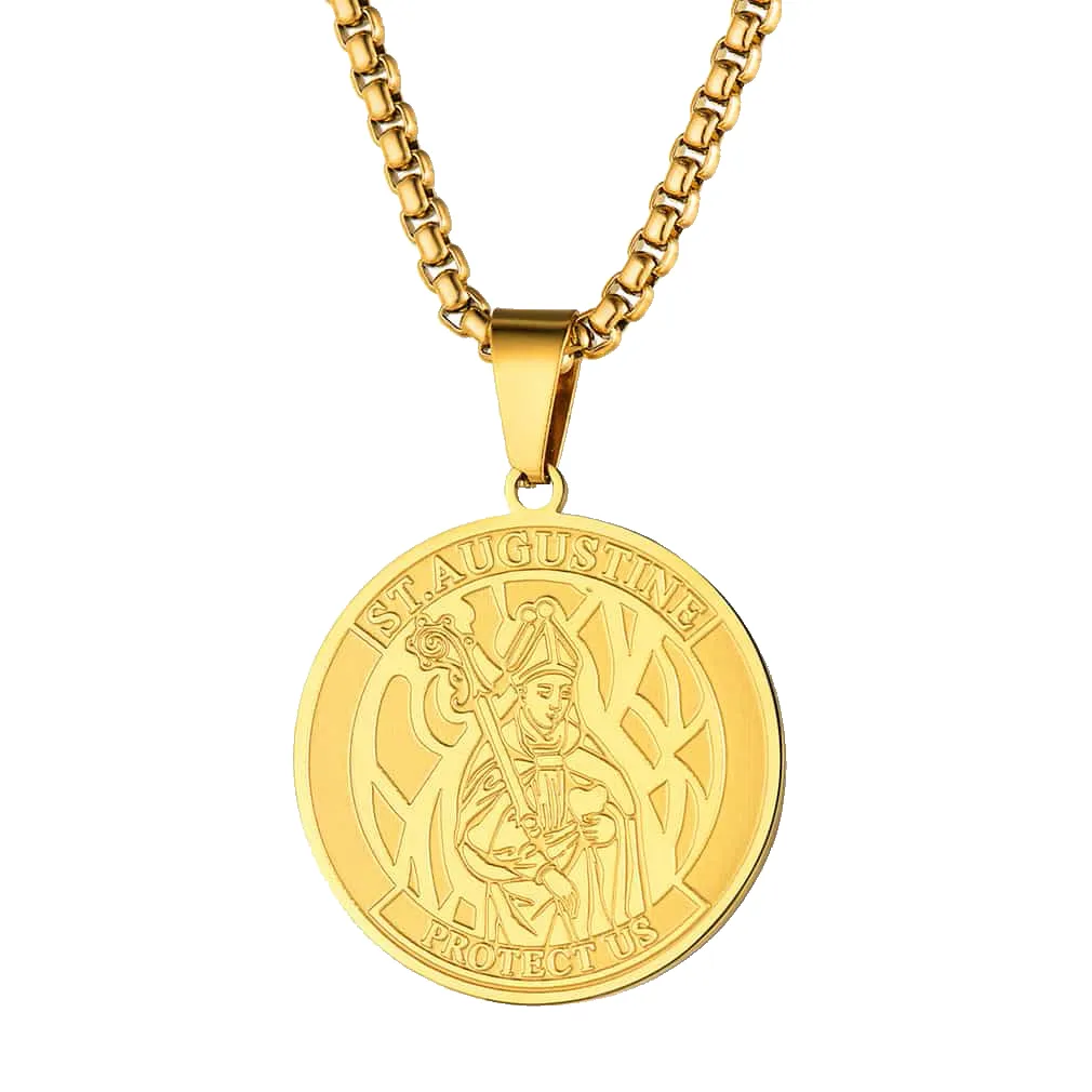 Engraved Saint Augustine Necklace Saint Medal Jewelry sold by FaithHeart product image thumbnail 3