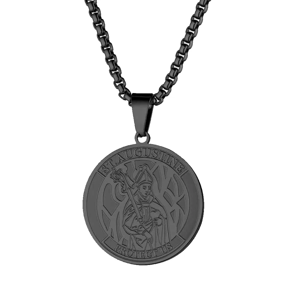 Engraved Saint Augustine Necklace Saint Medal Jewelry sold by FaithHeart product image thumbnail 4