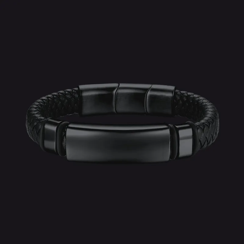 Custom Braided Black Engraved Leather Bracelet Cuff For Men sold by FaithHeart
