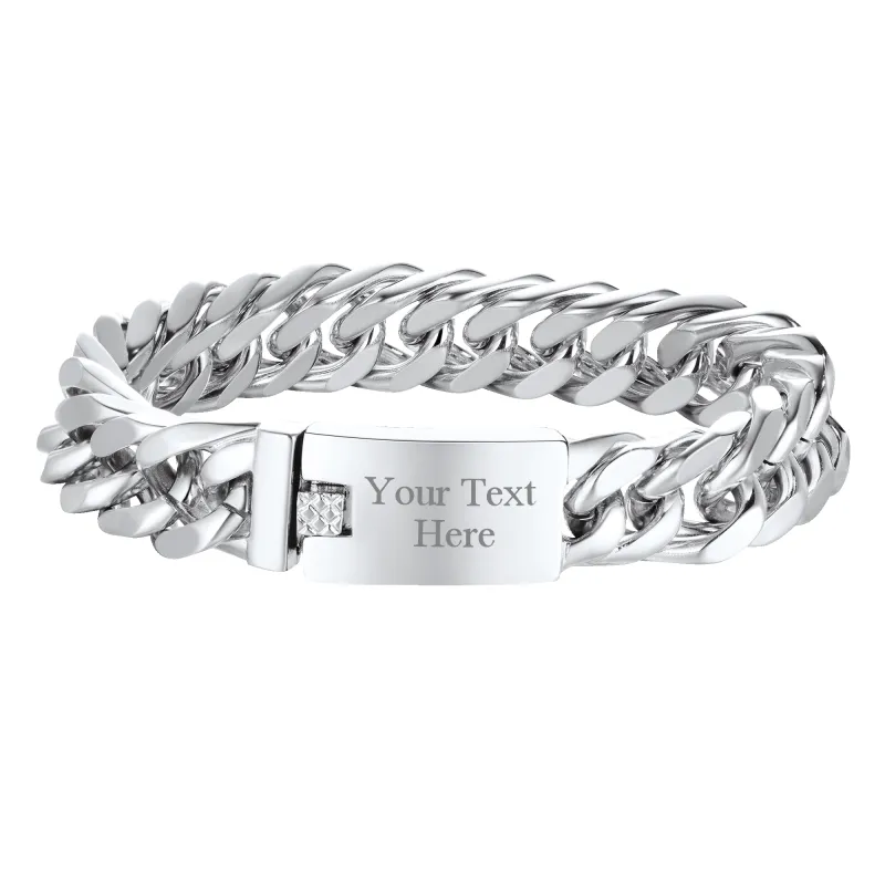 Custom ID Engraved Miami Cuban Link Chain Bracelet For Men sold by FaithHeart