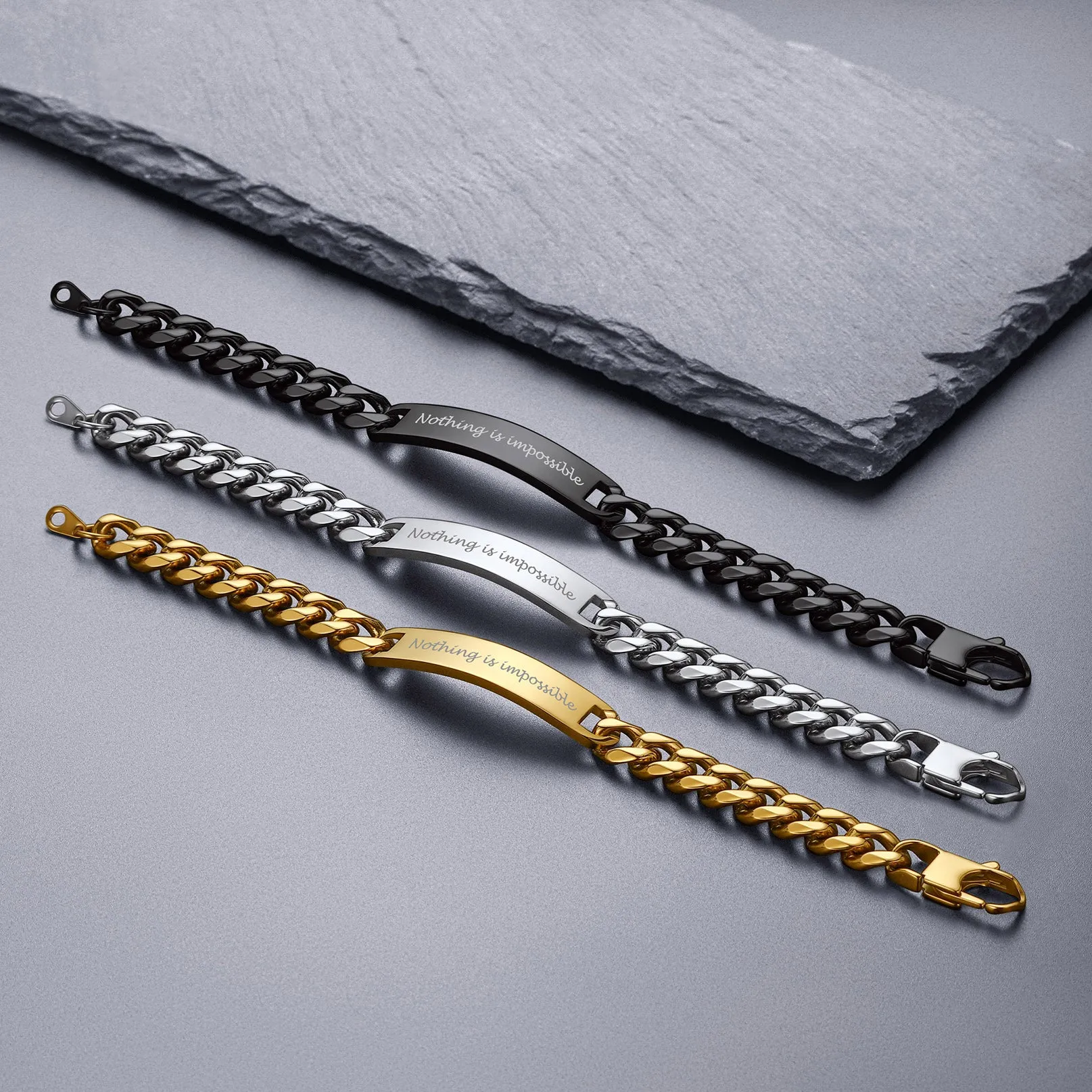 Customized Engraved ID Bar Cuban Chain Link Bracelet for Men sold by FaithHeart product image thumbnail 5