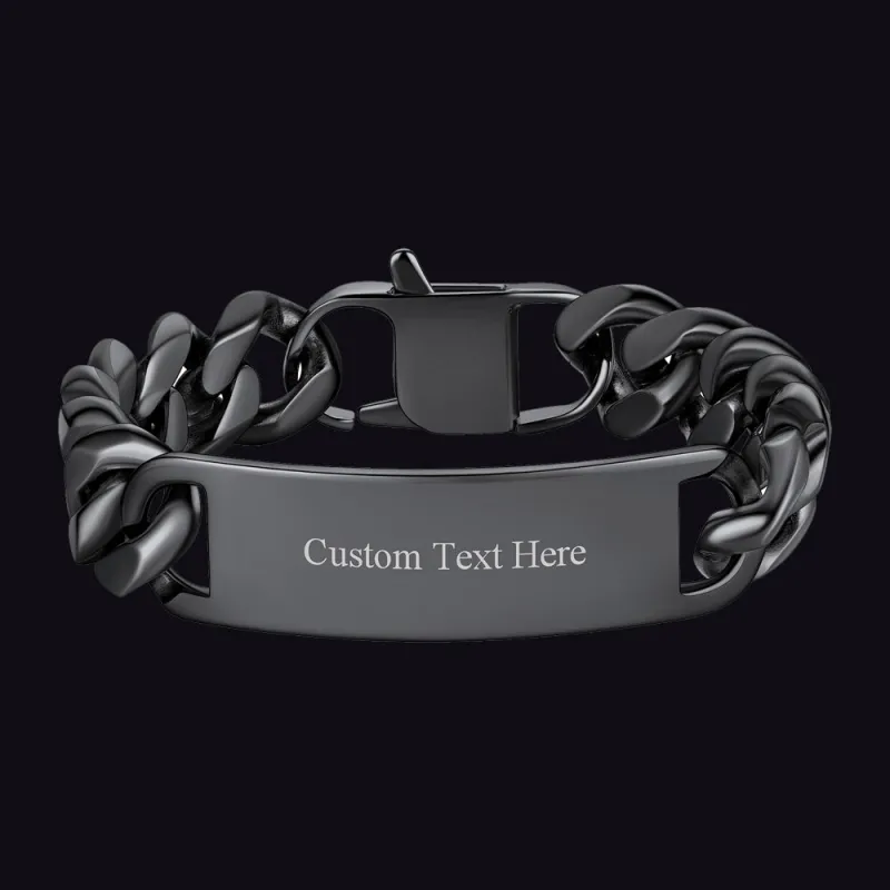 Customized Engraved ID Bar Cuban Chain Link Bracelet for Men sold by FaithHeart