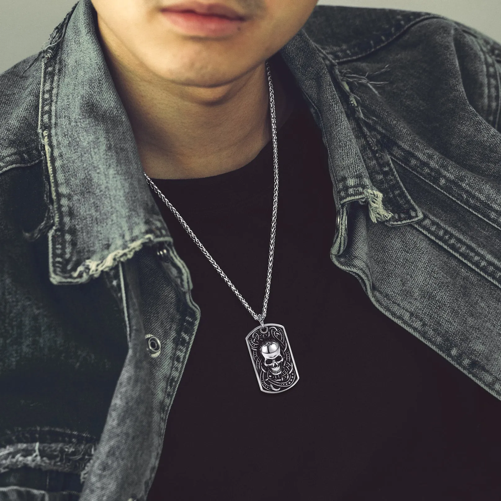 Gothic Skull Dog Tag Pendant Necklace For Men sold by FaithHeart product image thumbnail 3