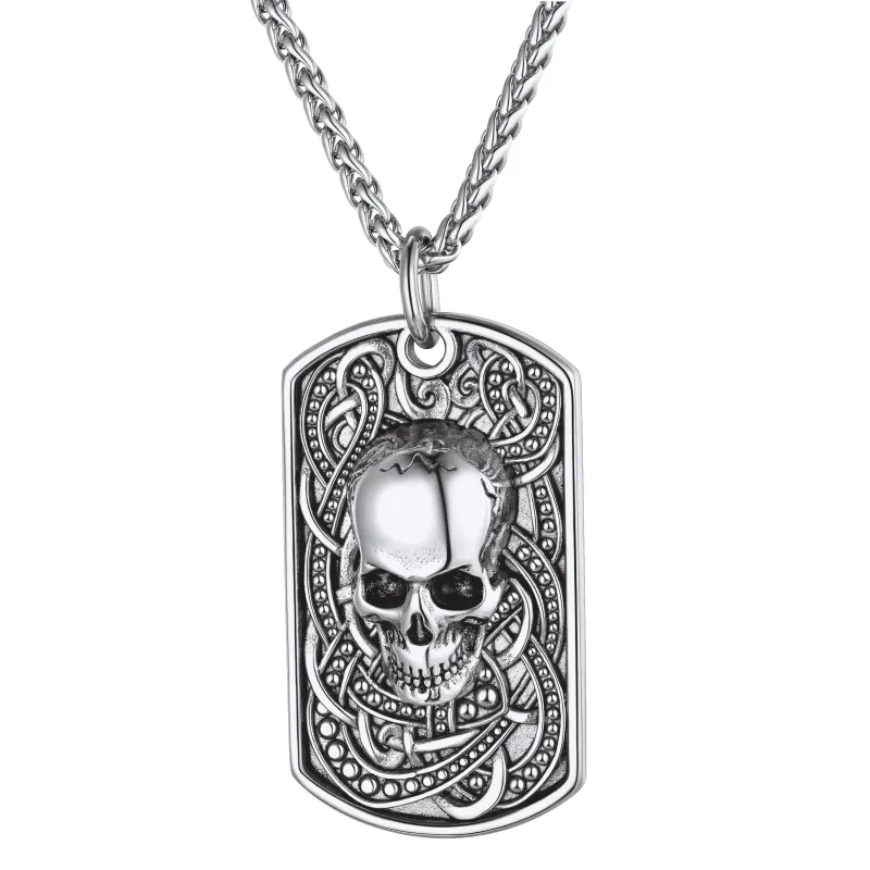 Gothic Skull Dog Tag Pendant Necklace For Men sold by FaithHeart