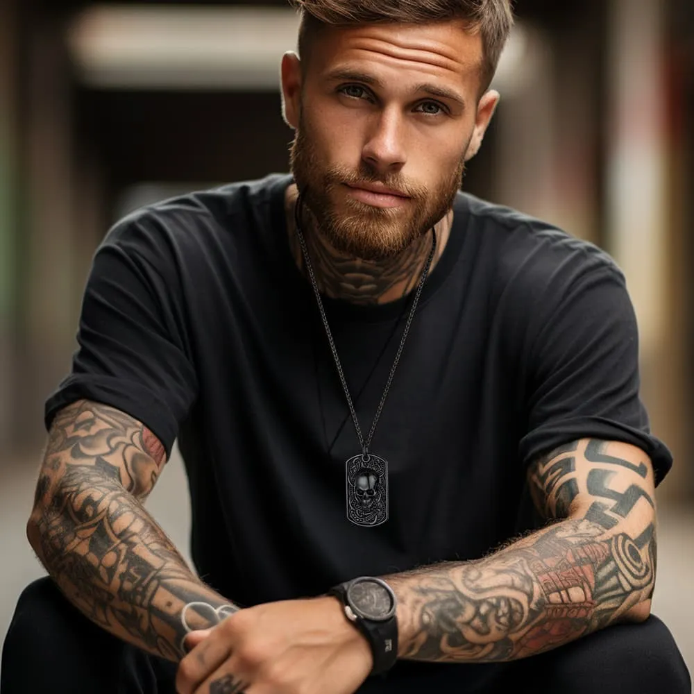 Gothic Skull Dog Tag Pendant Necklace For Men sold by FaithHeart product image thumbnail 2