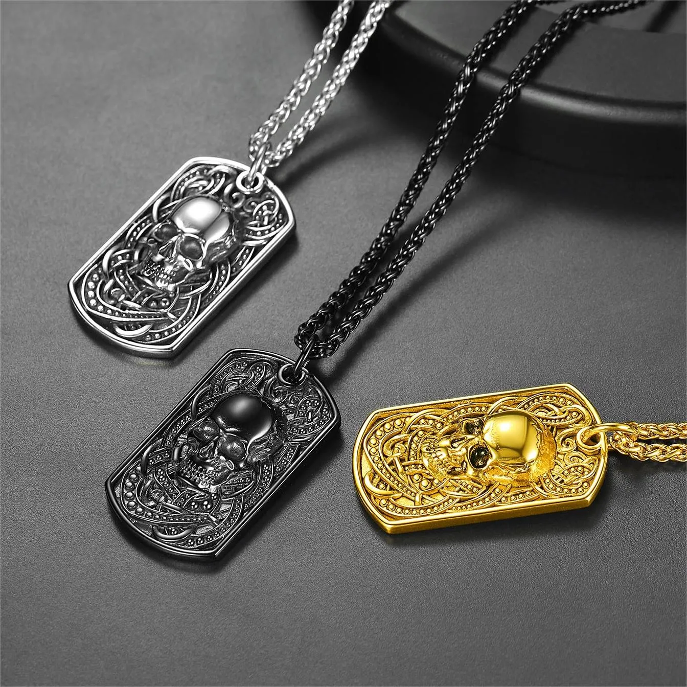 Gothic Skull Dog Tag Pendant Necklace For Men sold by FaithHeart product image thumbnail 4