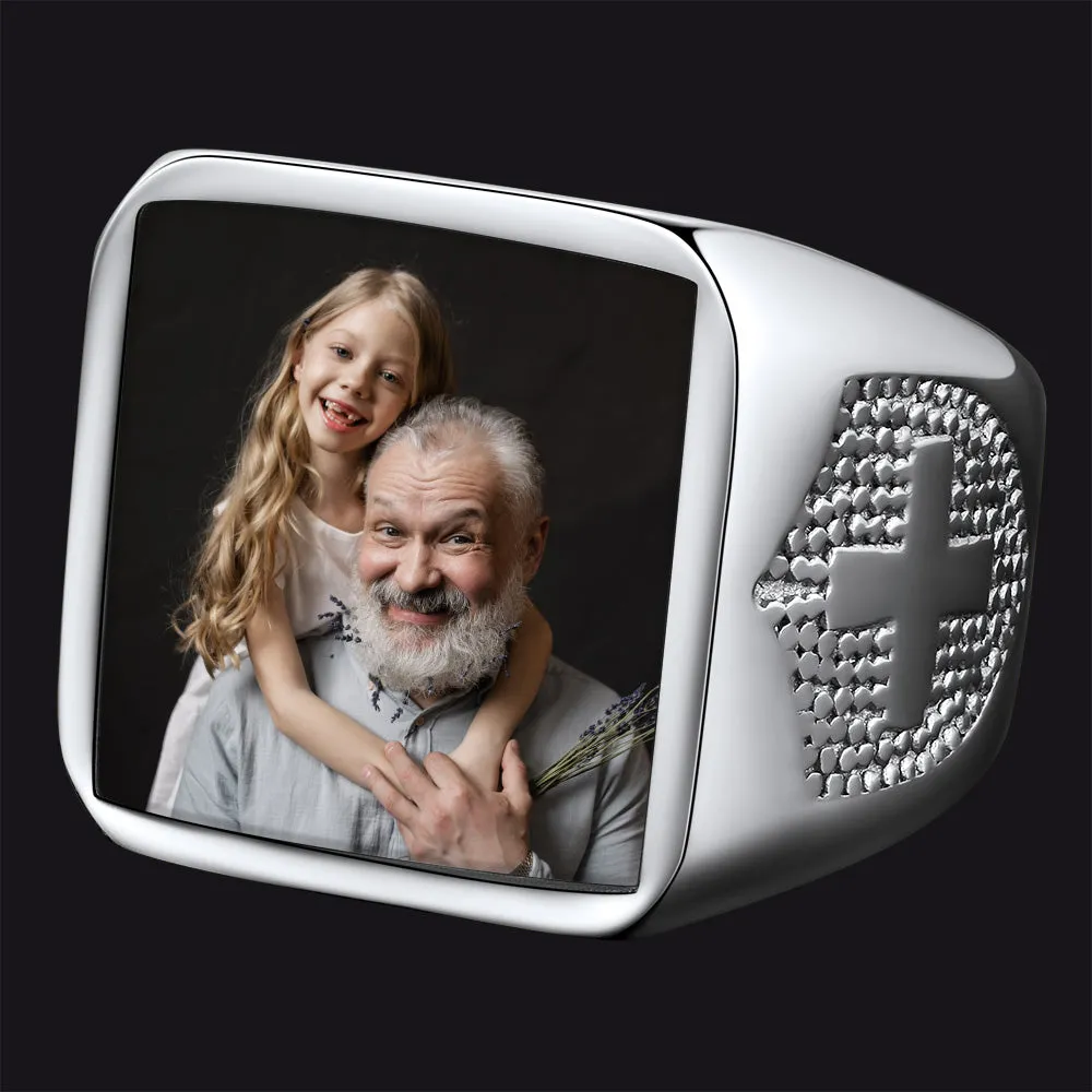 Customized Photo Signet Ring With Cross for Men Women sold by FaithHeart