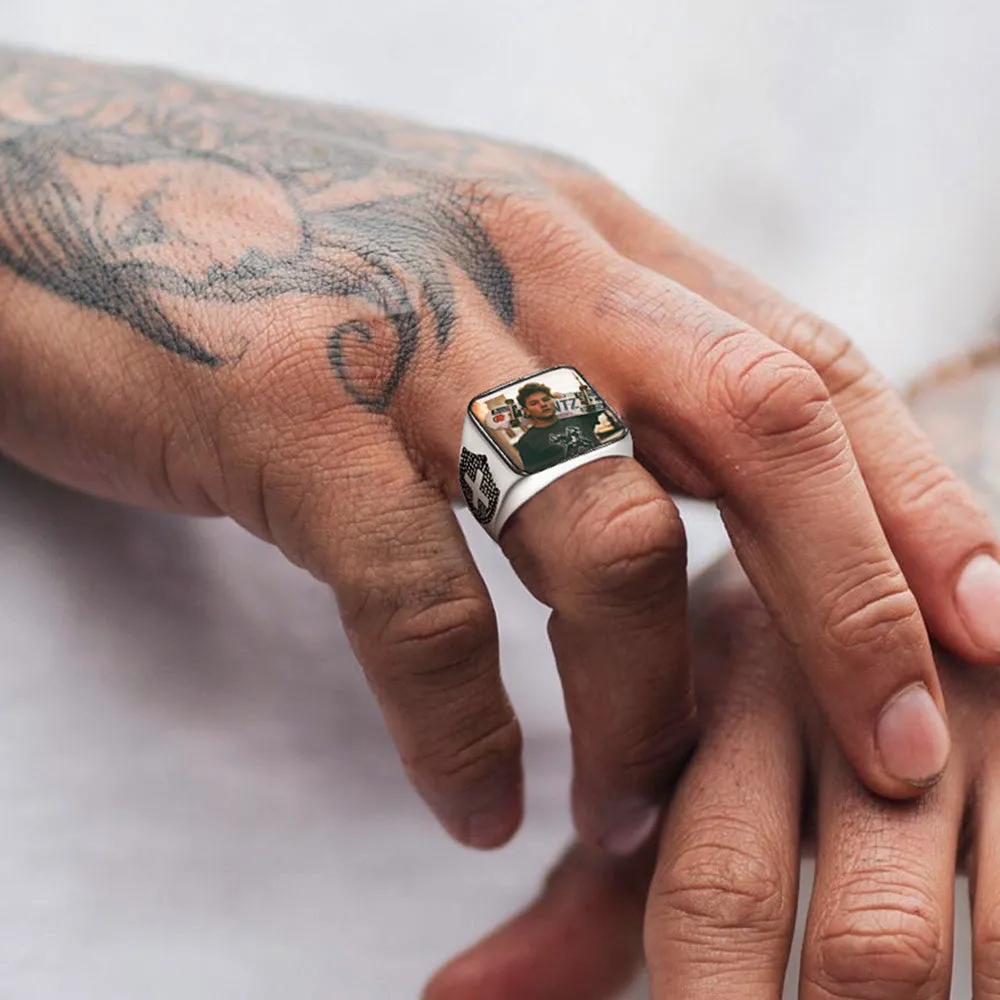 Customized Photo Signet Ring With Cross for Men Women sold by FaithHeart product image thumbnail 2