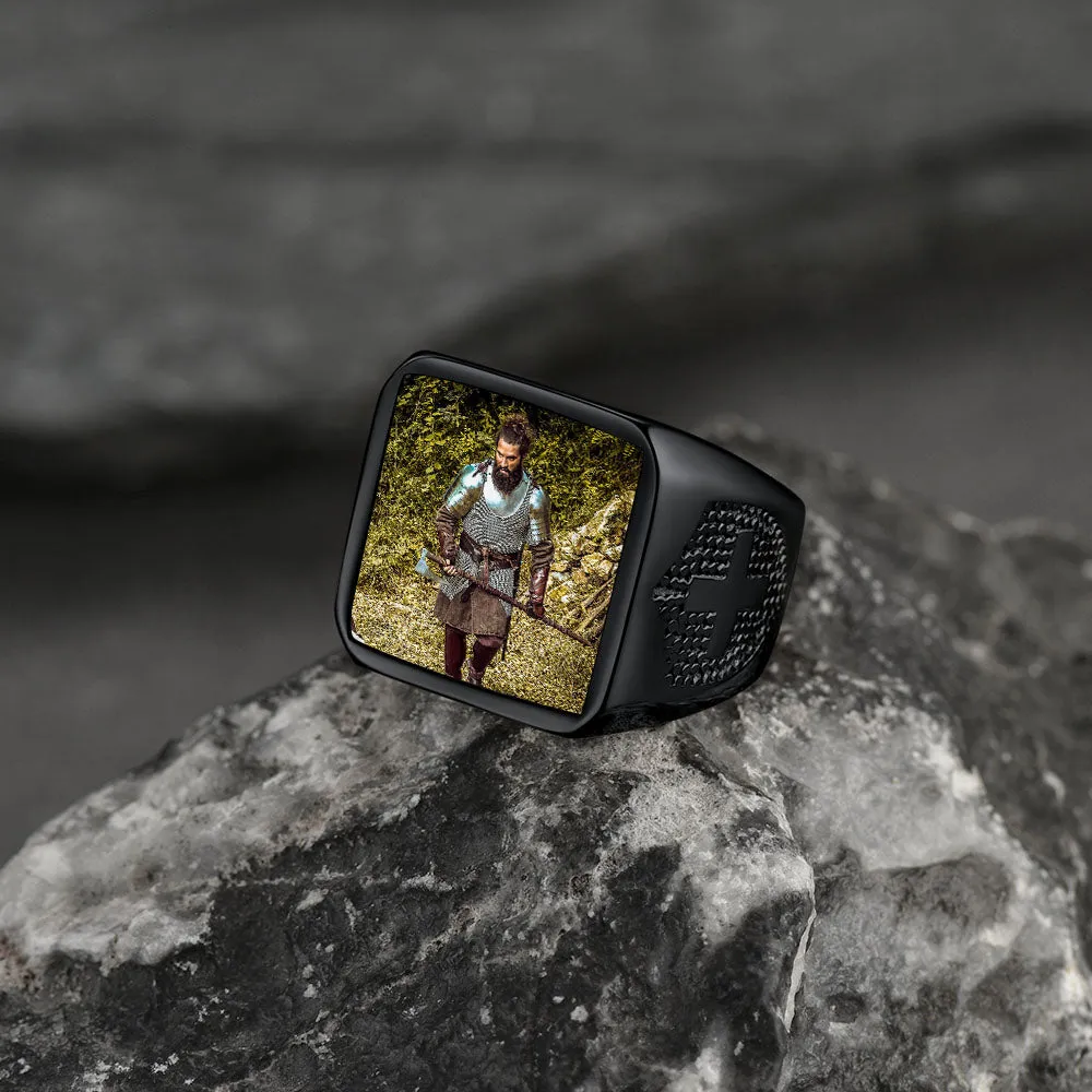 Customized Photo Signet Ring With Cross for Men Women sold by FaithHeart product image thumbnail 4