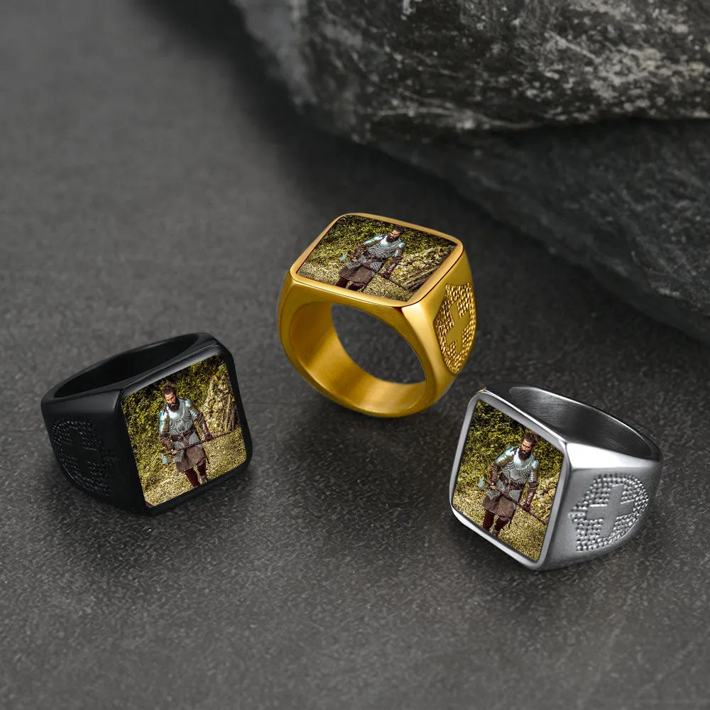 Customized Photo Signet Ring With Cross for Men Women sold by FaithHeart product image thumbnail 5