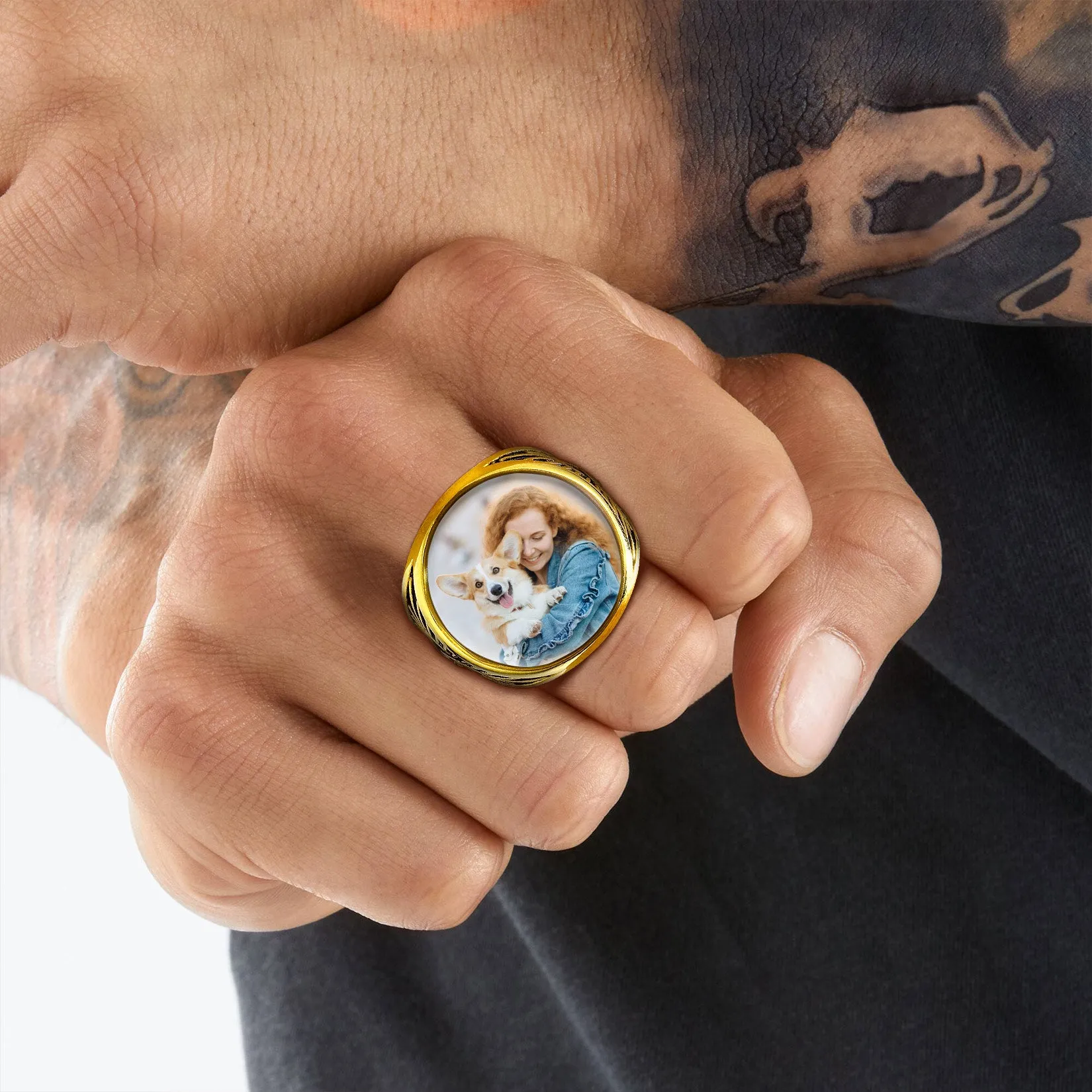 Personalized Custom Celtic Triquetra Signet Ring with Photo for Men sold by FaithHeart product image thumbnail 4