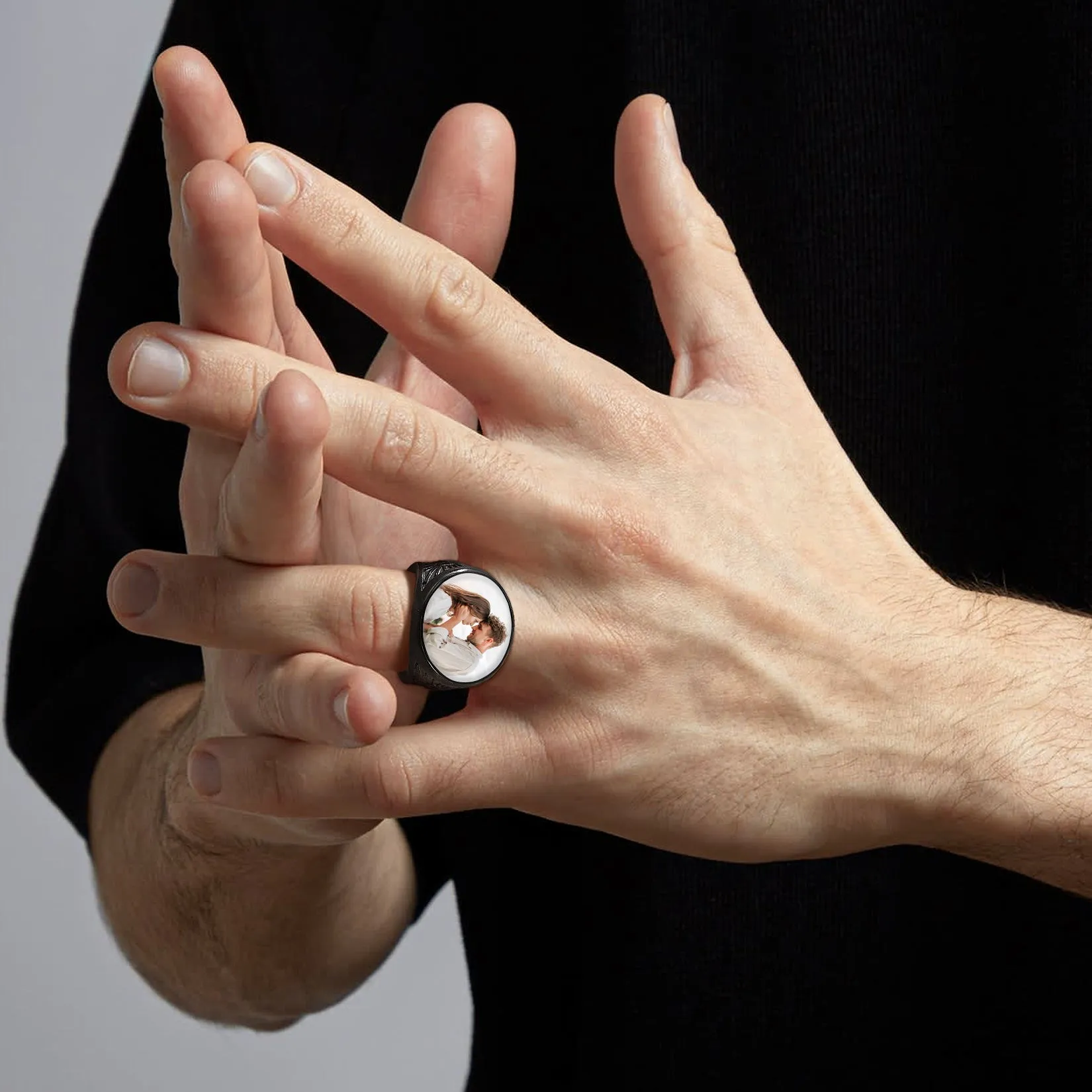 Personalized Custom Celtic Triquetra Signet Ring with Photo for Men sold by FaithHeart product image thumbnail 3