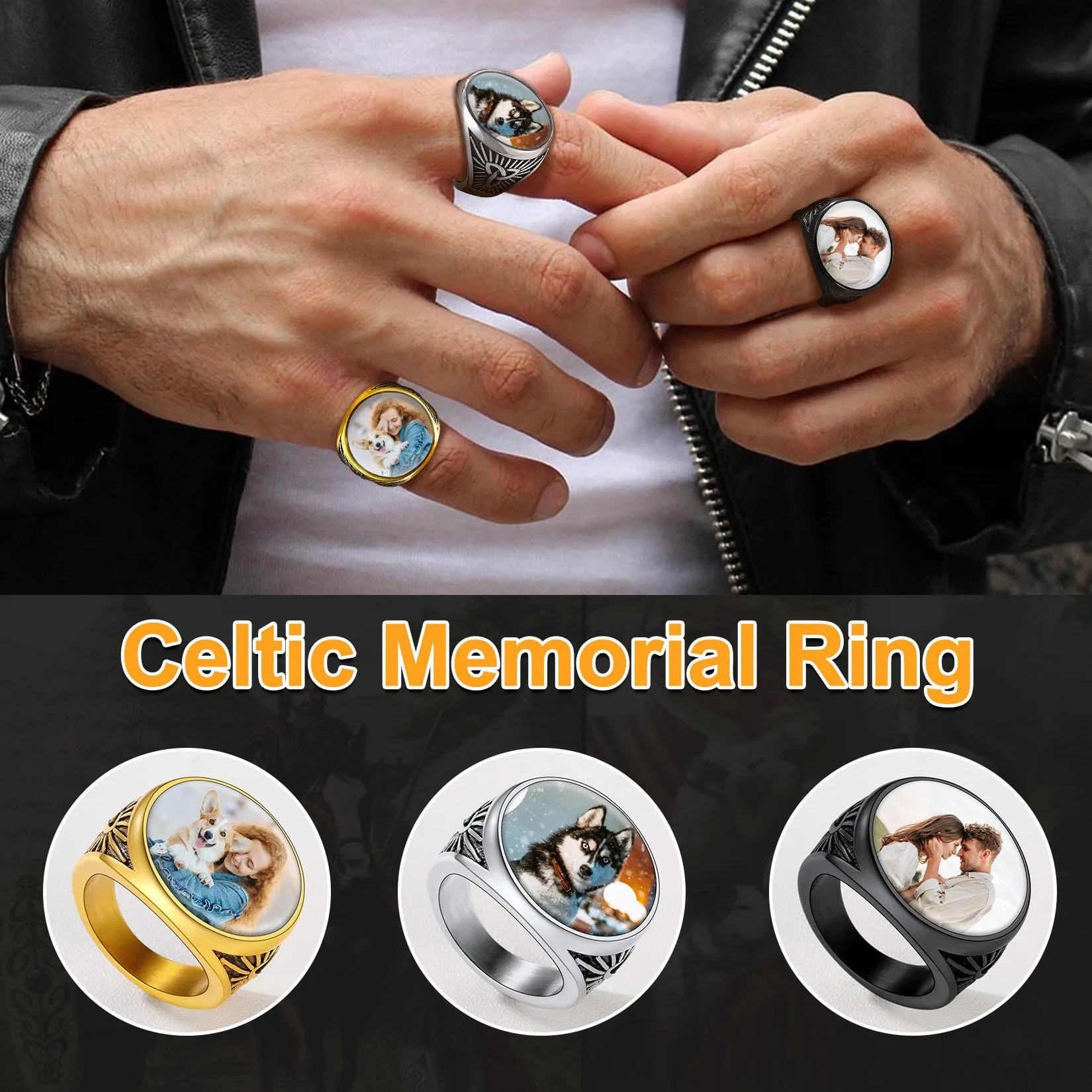 Personalized Custom Celtic Triquetra Signet Ring with Photo for Men sold by FaithHeart product image thumbnail 5