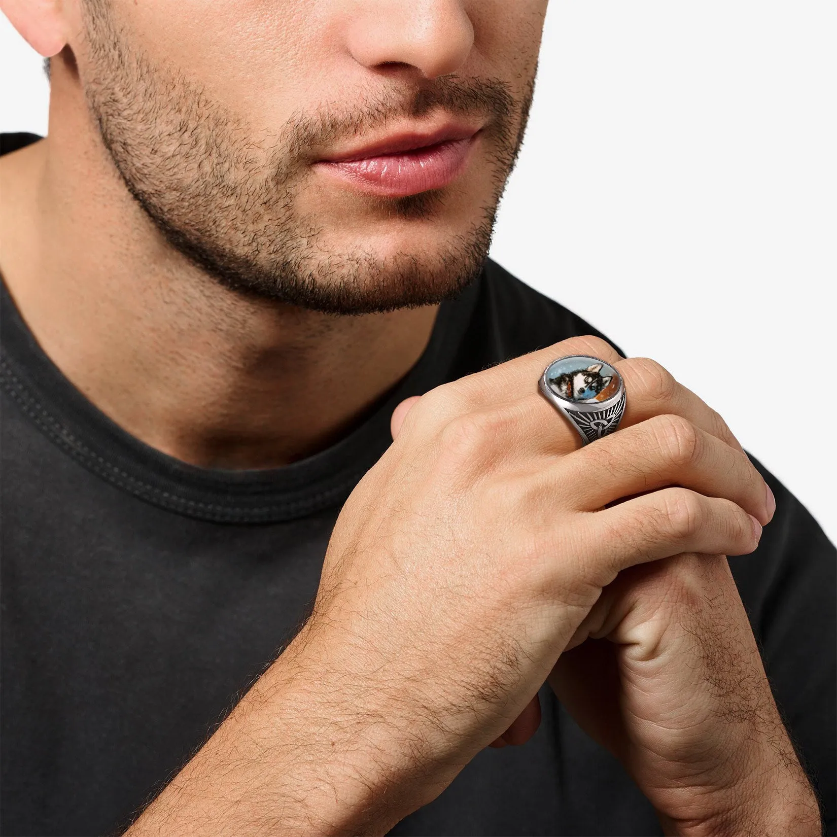Personalized Custom Celtic Triquetra Signet Ring with Photo for Men sold by FaithHeart product image thumbnail 2