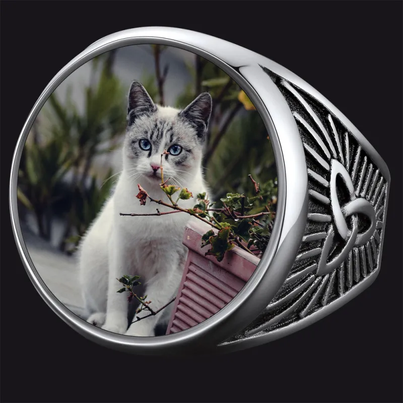 Personalized Custom Celtic Triquetra Signet Ring with Photo for Men sold by FaithHeart