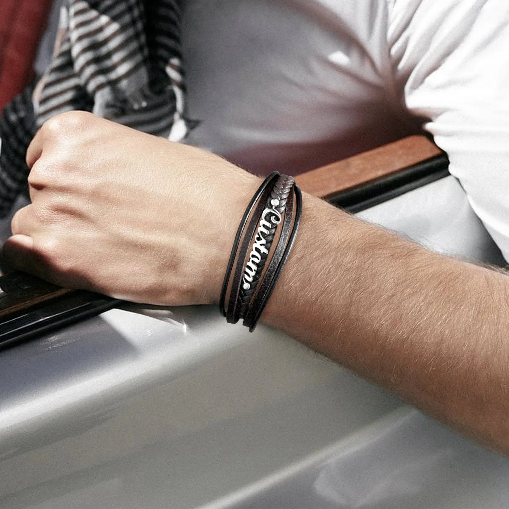 Custom Clasp Braided Leather Wristband Bracelet for Men Son Dad sold by FaithHeart product image thumbnail 3