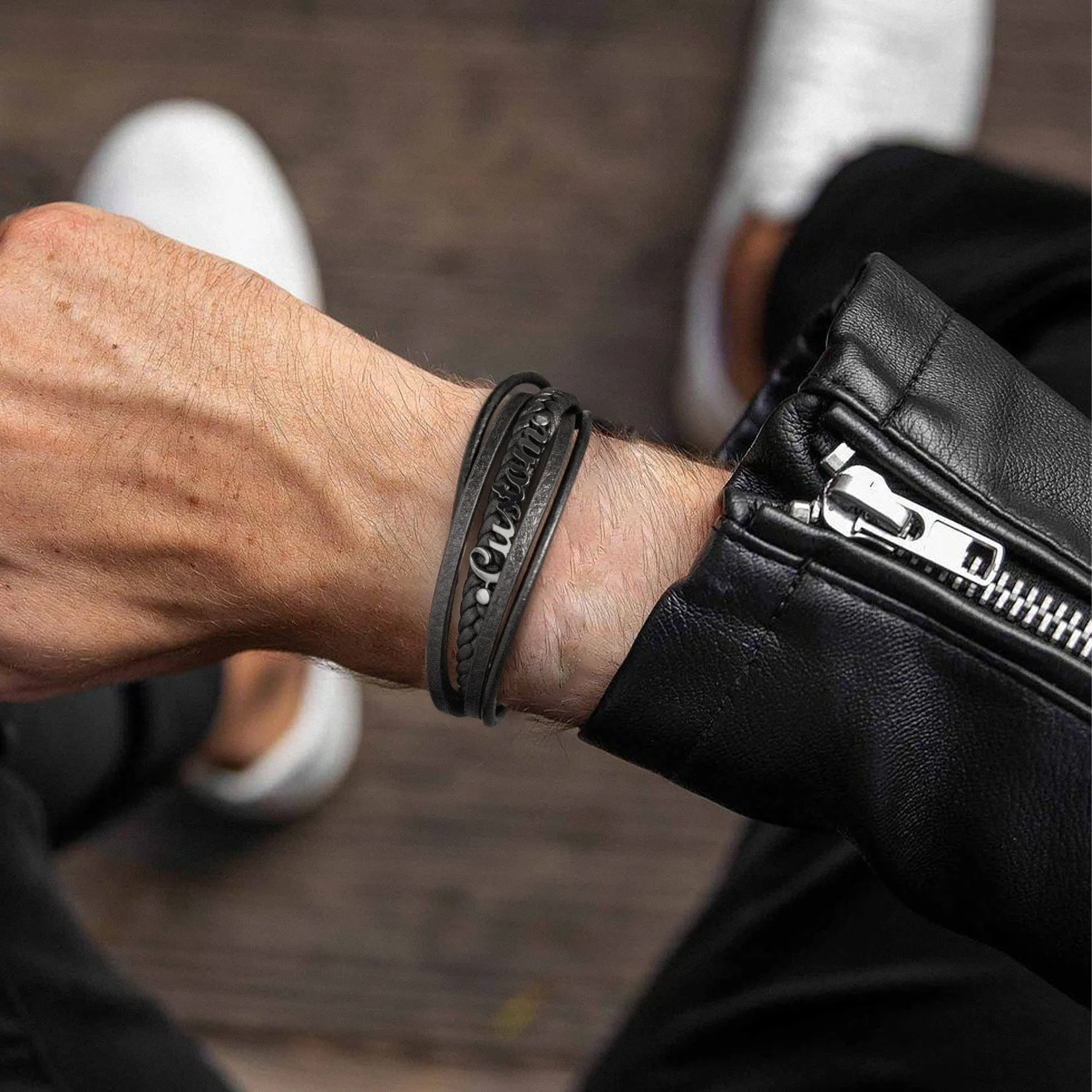 Custom Clasp Braided Leather Wristband Bracelet for Men Son Dad sold by FaithHeart product image thumbnail 4