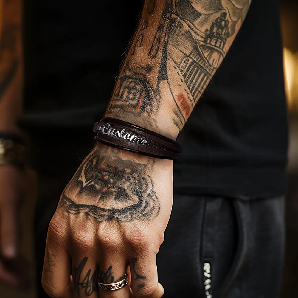 Custom Clasp Braided Leather Wristband Bracelet for Men Son Dad sold by FaithHeart product image thumbnail 5