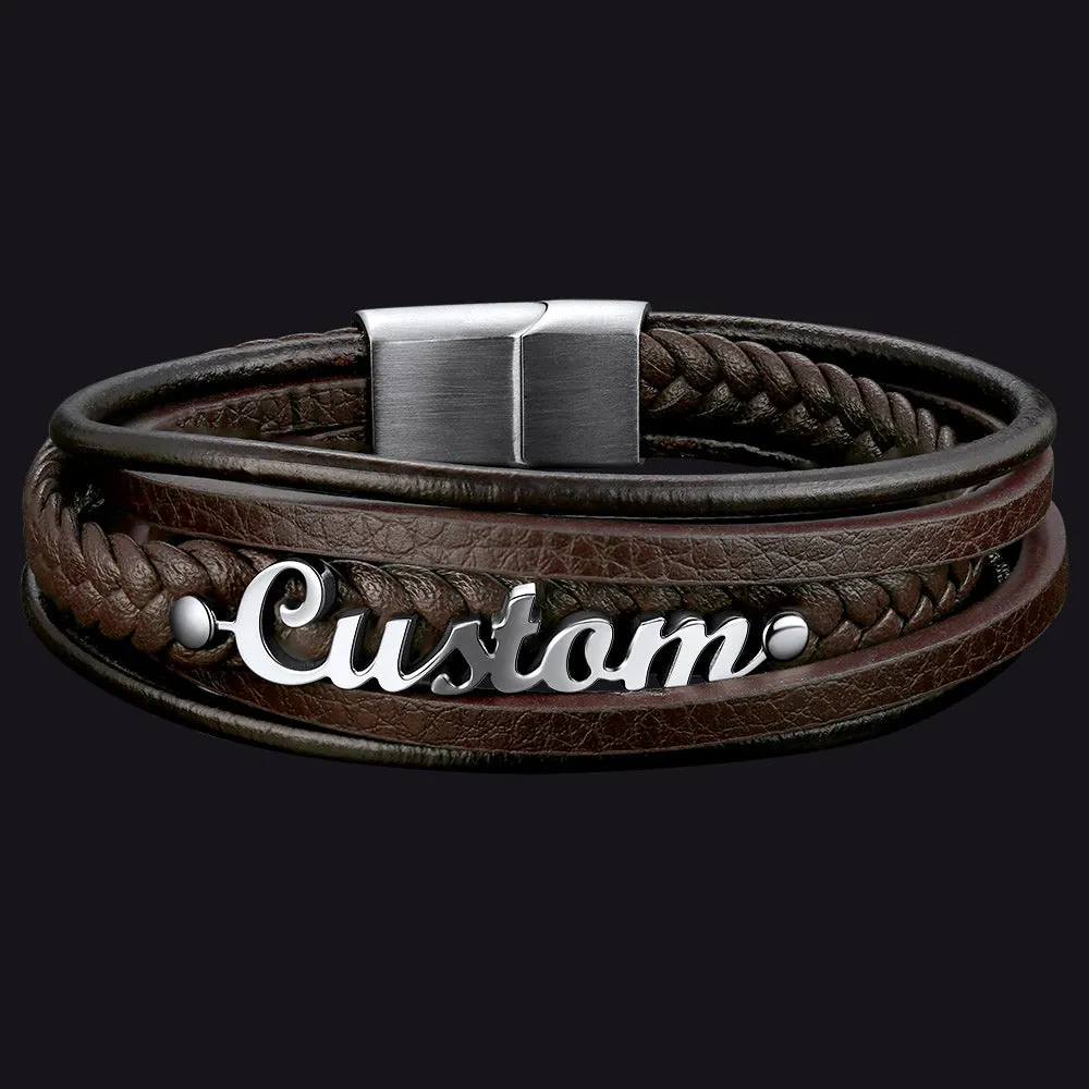 Custom Clasp Braided Leather Wristband Bracelet for Men Son Dad sold by FaithHeart