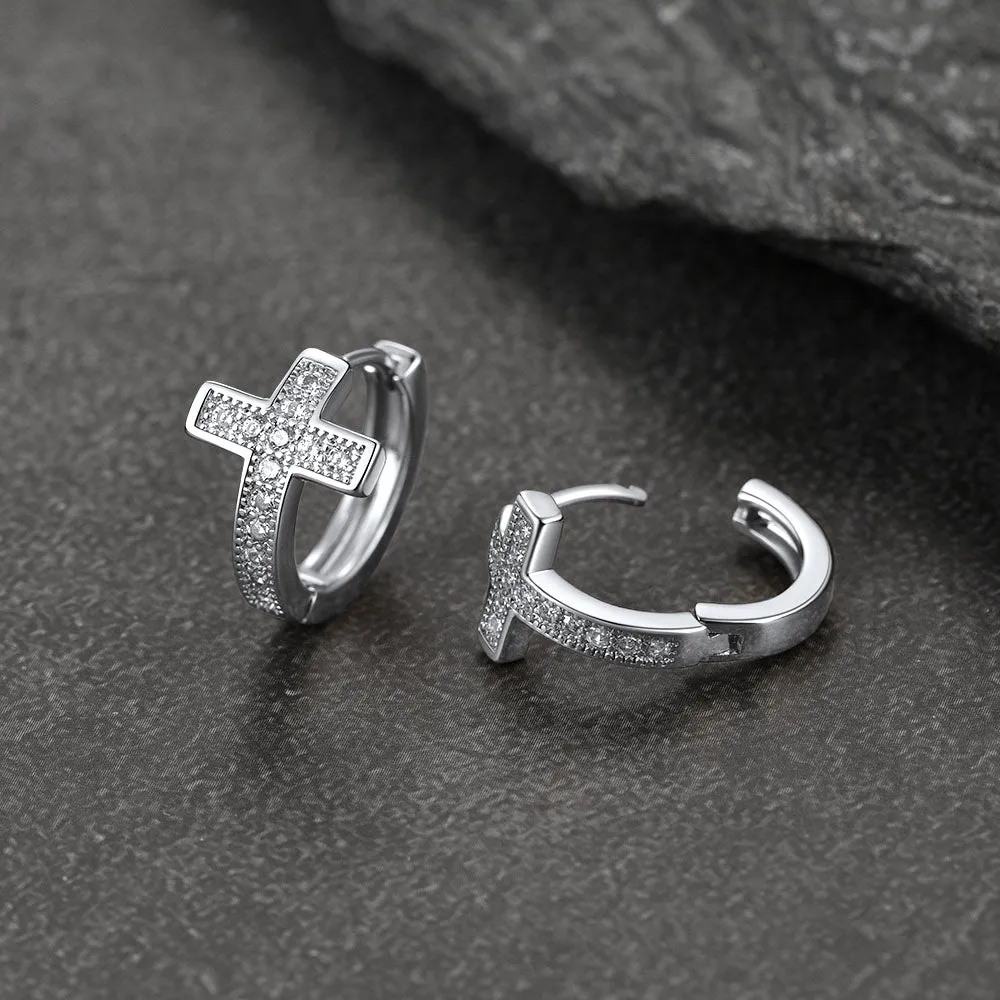 Cubic Zirconia Cross Hoop Earrings For Men sold by FaithHeart product image thumbnail 5