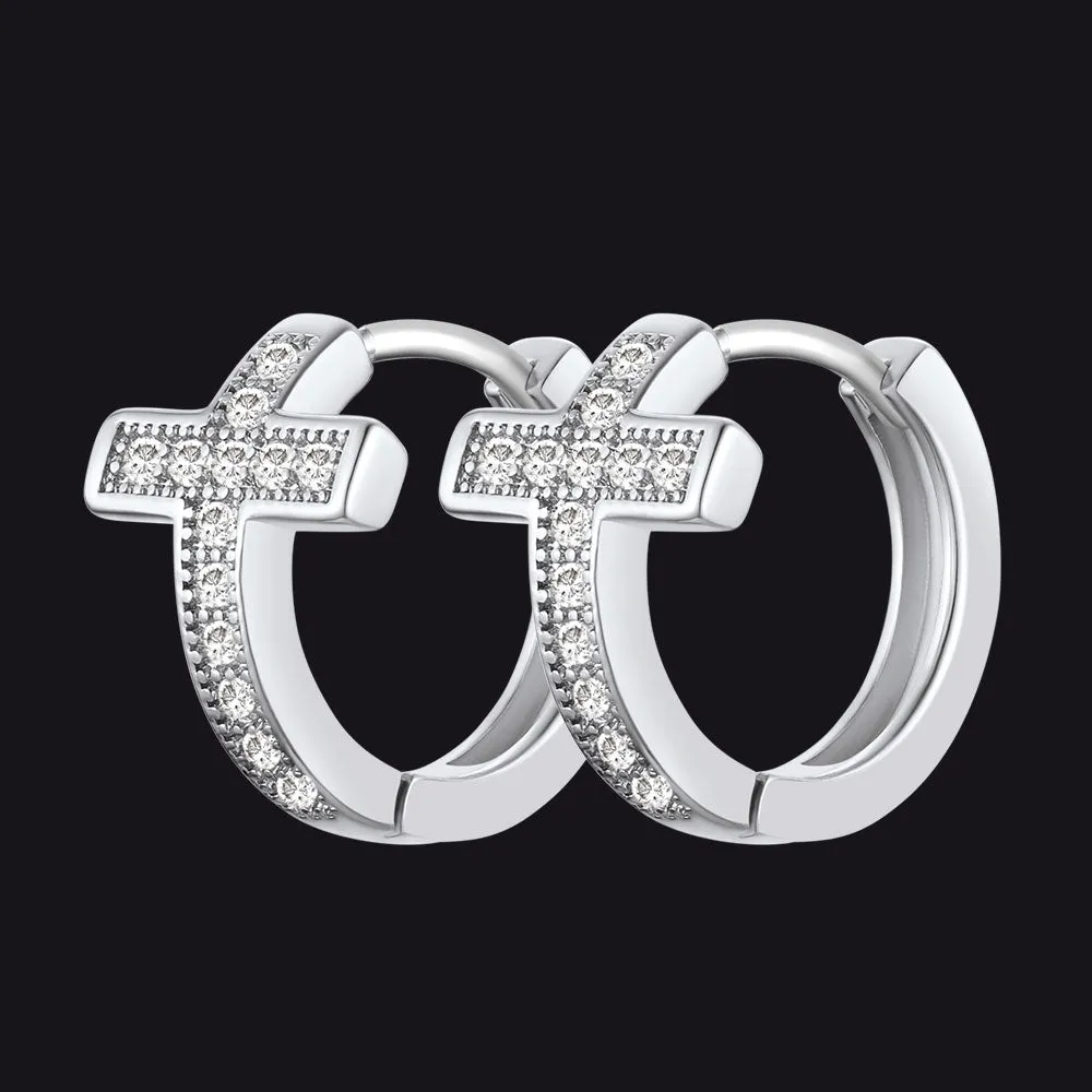 Cubic Zirconia Cross Hoop Earrings For Men sold by FaithHeart