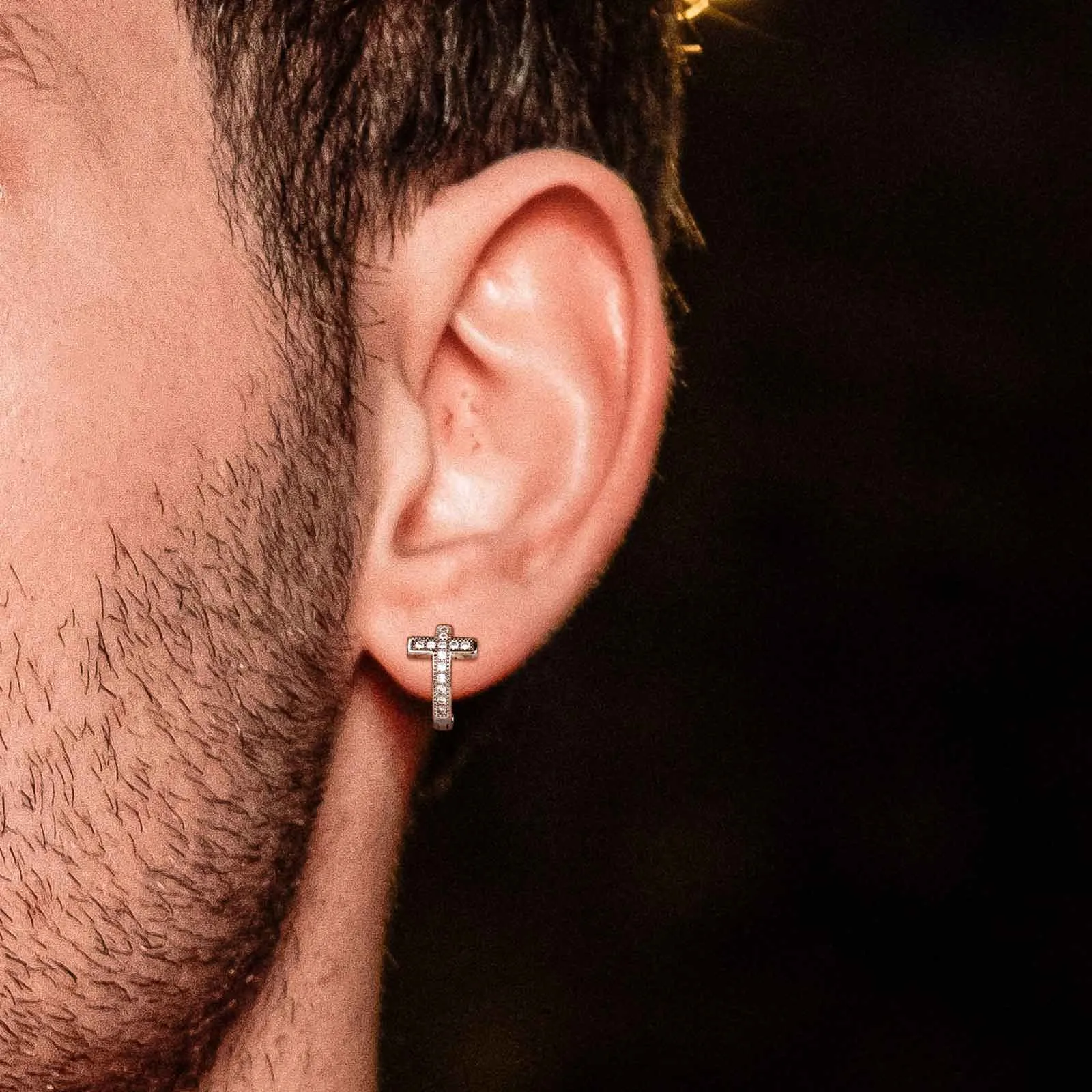 Cubic Zirconia Cross Hoop Earrings For Men sold by FaithHeart product image thumbnail 2