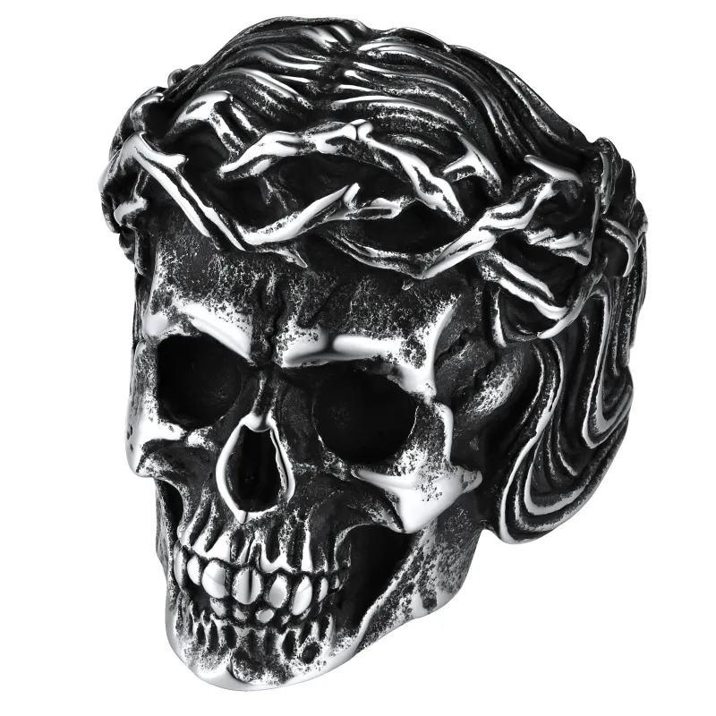 Flash Sale Crown of Thorns Skull Ring For Men Stainless Steel sold by FaithHeart